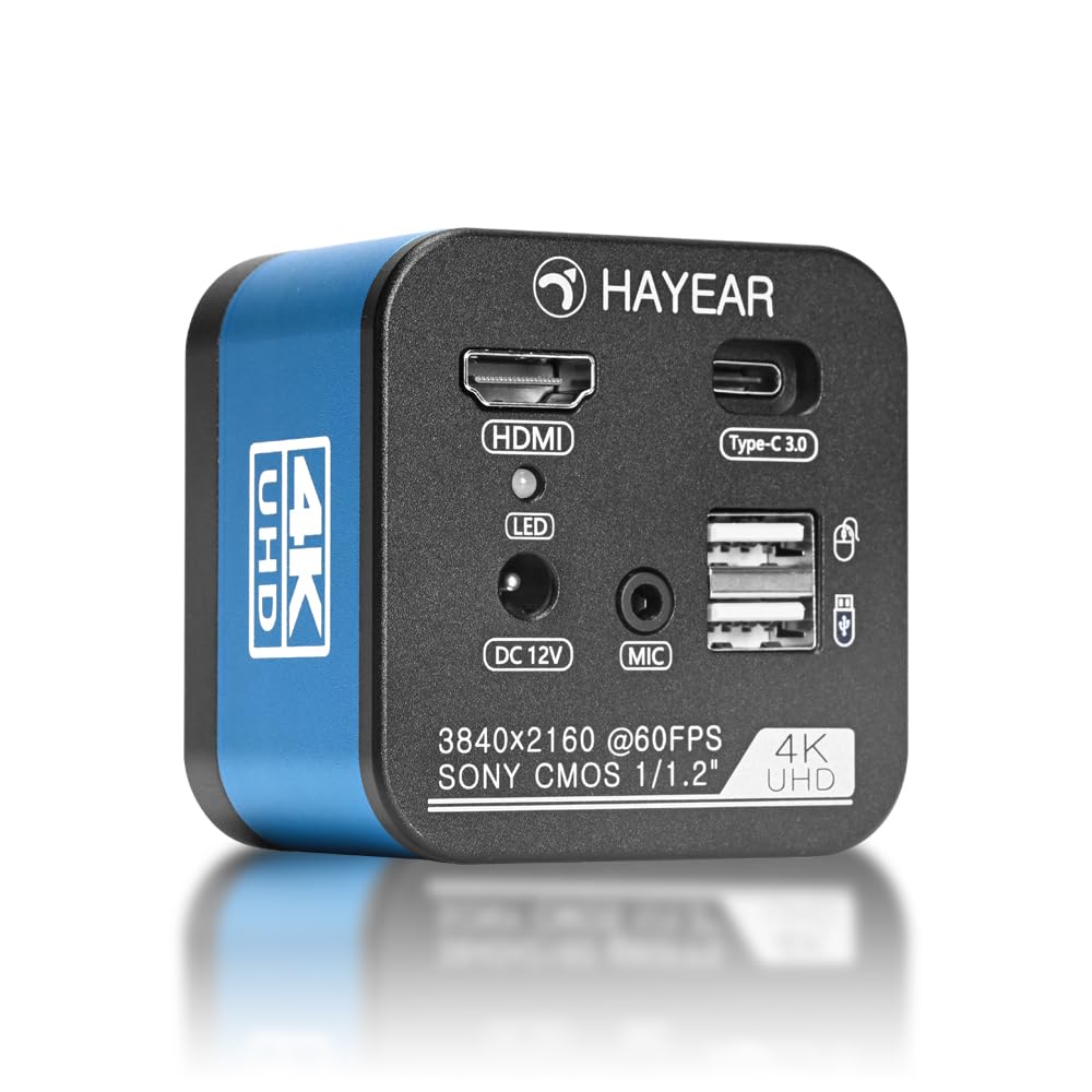 HAYEAR 4K Microscope Camera 1/1.2' Sensor High Speed 60fps HDMI USB Video Camera with Calibration for Lab, PCB Repair, Stereo Microscope