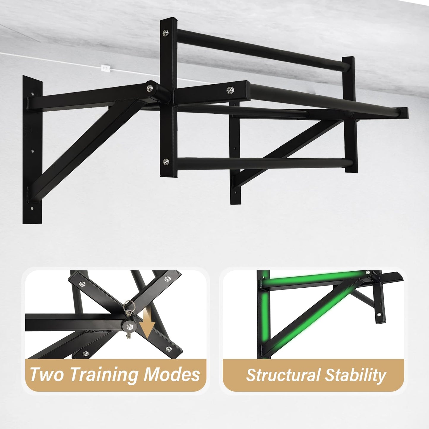 BDL Wall Mounted Rotating Pull Up Bar Speed Climbing Chin Up Bar Wall-Mounted Training Frame, Rotate or Fix Bar for Climbing Training Supports to 440 Lbs
