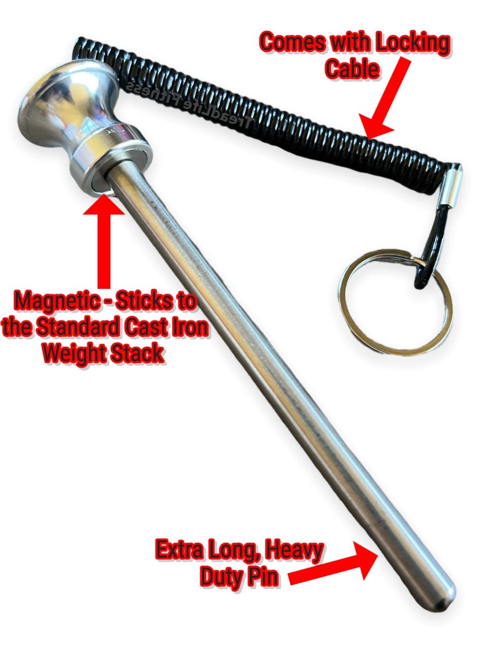 TreadLife Fitness Universal Weight Stack Pin for Commercial Gym or Home Gym | Heavy Duty Magnetic 3/8" Diameter Extra Long 5.5" Pin Insert | Health Club Grade Steel | Chrome