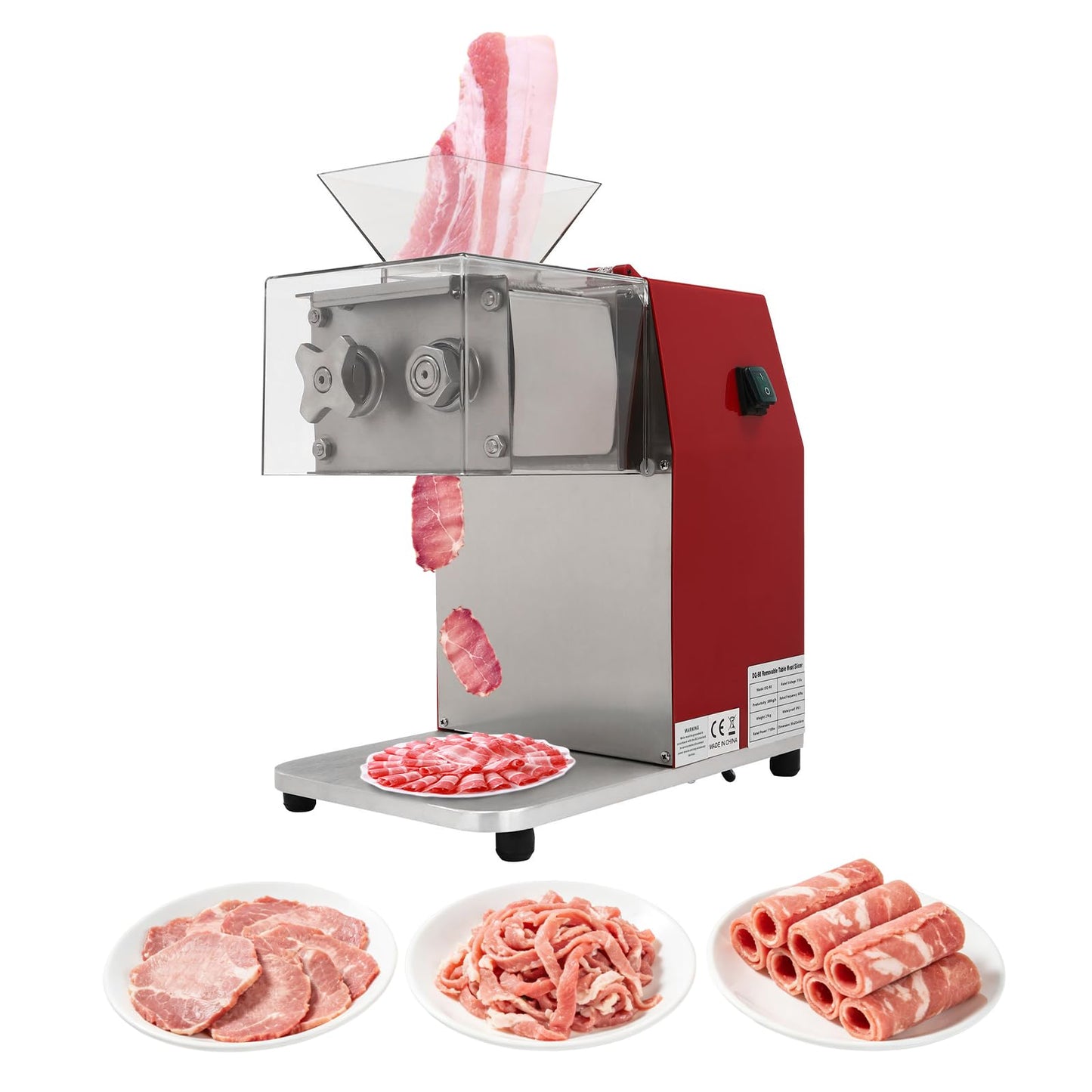 1100W Meat Cutter Machine，Commercial Meat Slicer Cutting Machine with Large Inlet 3.5mm Stainless Steel Meat Slicer Shredder for Cutting Boneless Meat Chicken Lamb Beef, Vertical Operation