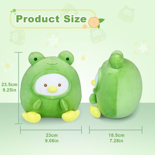 MOIEMIAS Original Adorkable Duck Plush Toy Pillow 9.25″ Cute Frog Stuffed Animal Soft Fluffy Squishy Plushie with Frog Outfit Gift for Kids Bedroom Home Holiday Decoration Pillow Green
