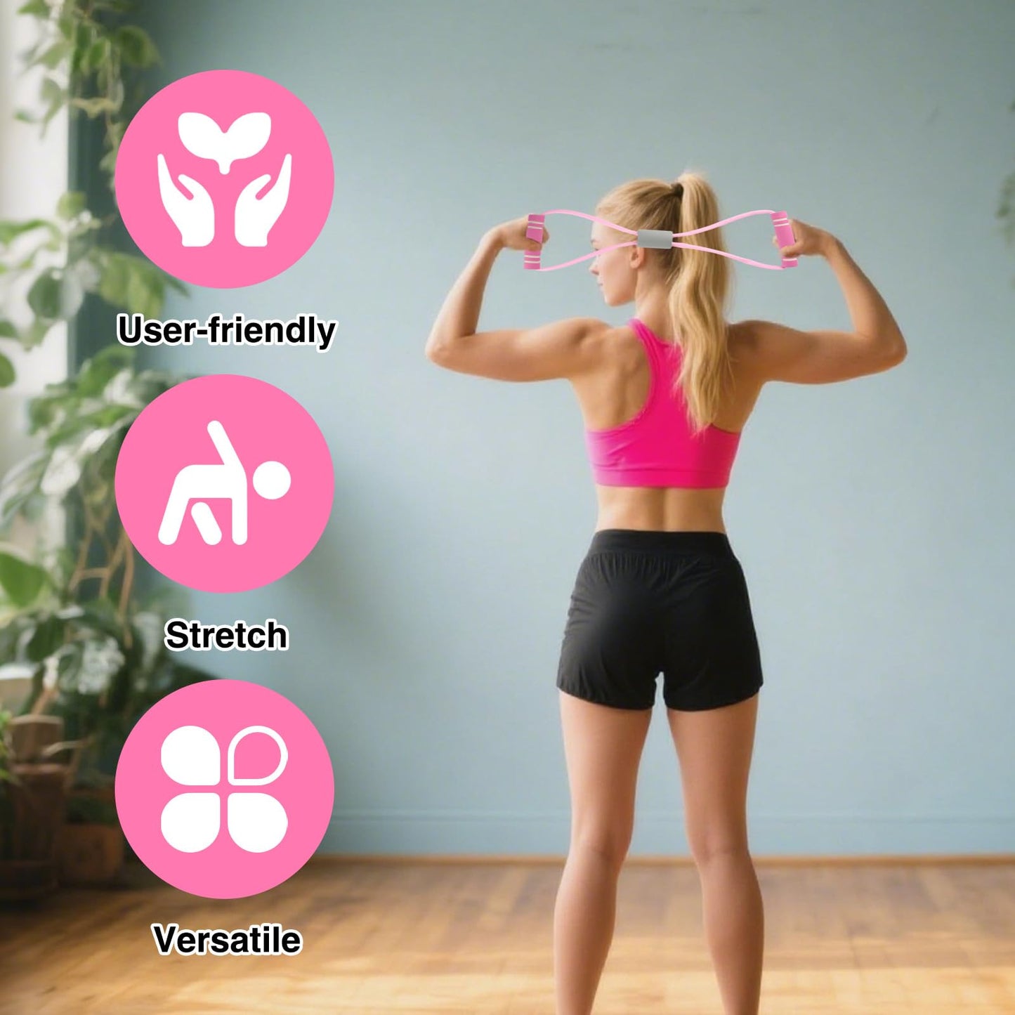 LOGJAM 2 Pcs Figure 8 Resistance Band with Handles, Arm Exercise Bands, Elastic Fitness Strap Exercise Equipment for Women