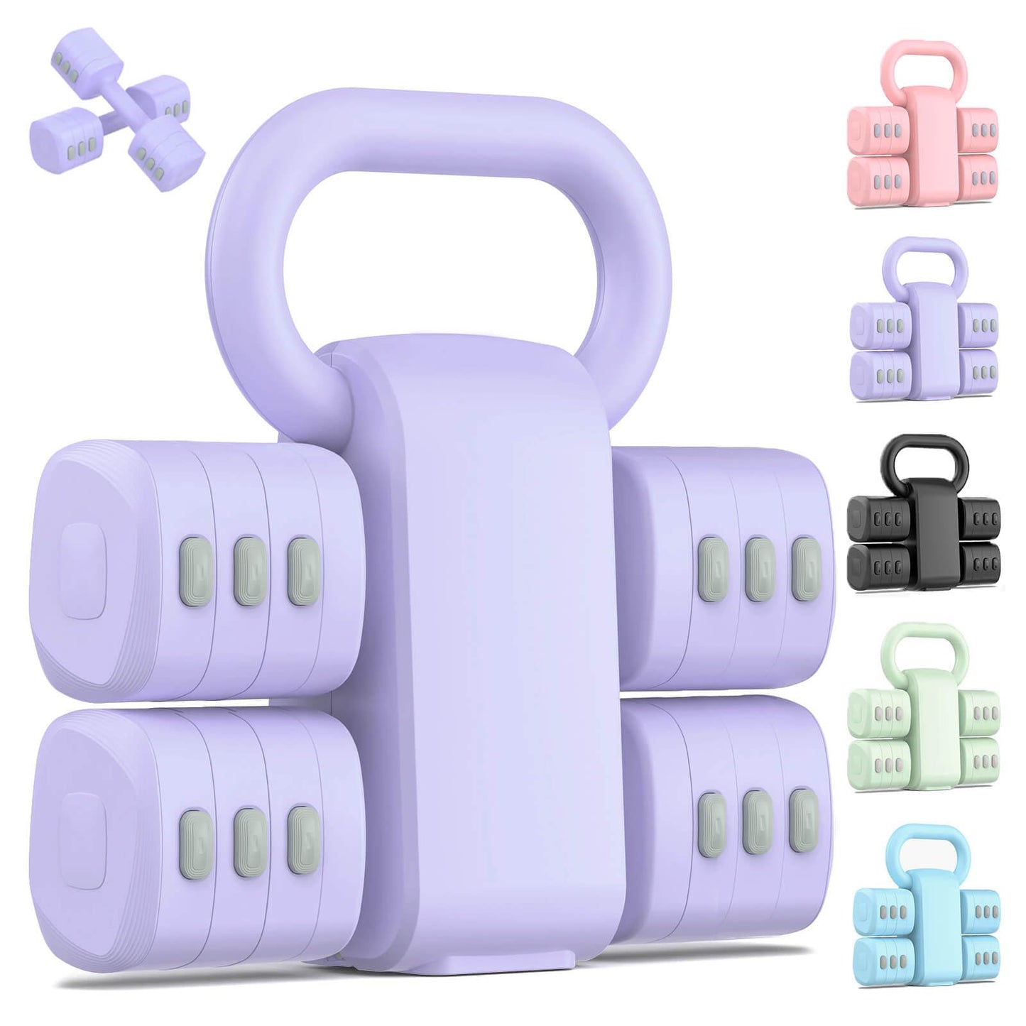 Nimsqury 2-in-1 Adjustable Dumbbell Set, Upgraded 4 Levels Hand Weights for Women Men, Each 2.2/3.3/4.4/5.5lb, Convertible Weights Dumbbells and Kettlebell Set for Home Gym Exercise & Fitness