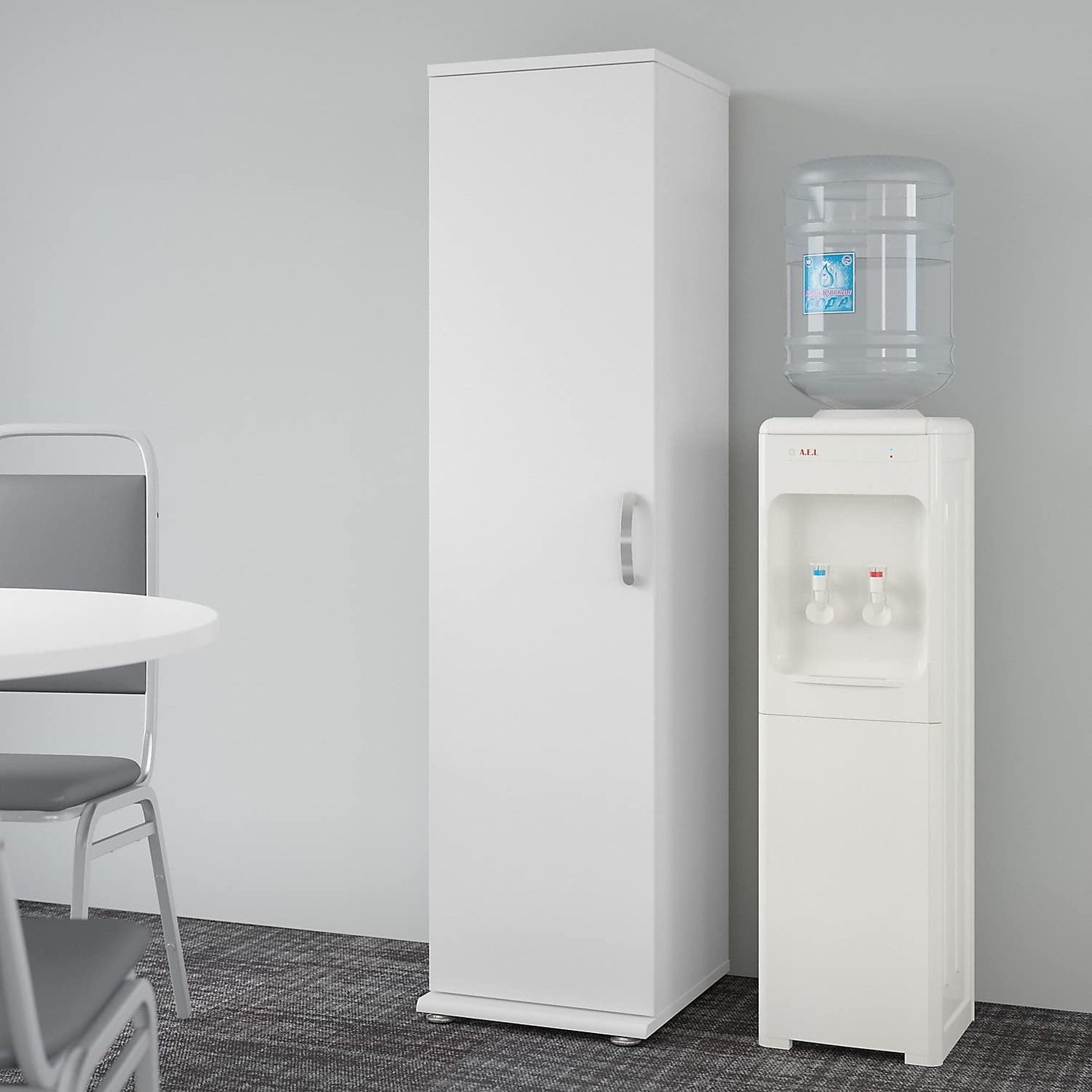 Bush Business Furniture Universal Tall Narrow Storage Cabinet with Door and Shelves in White