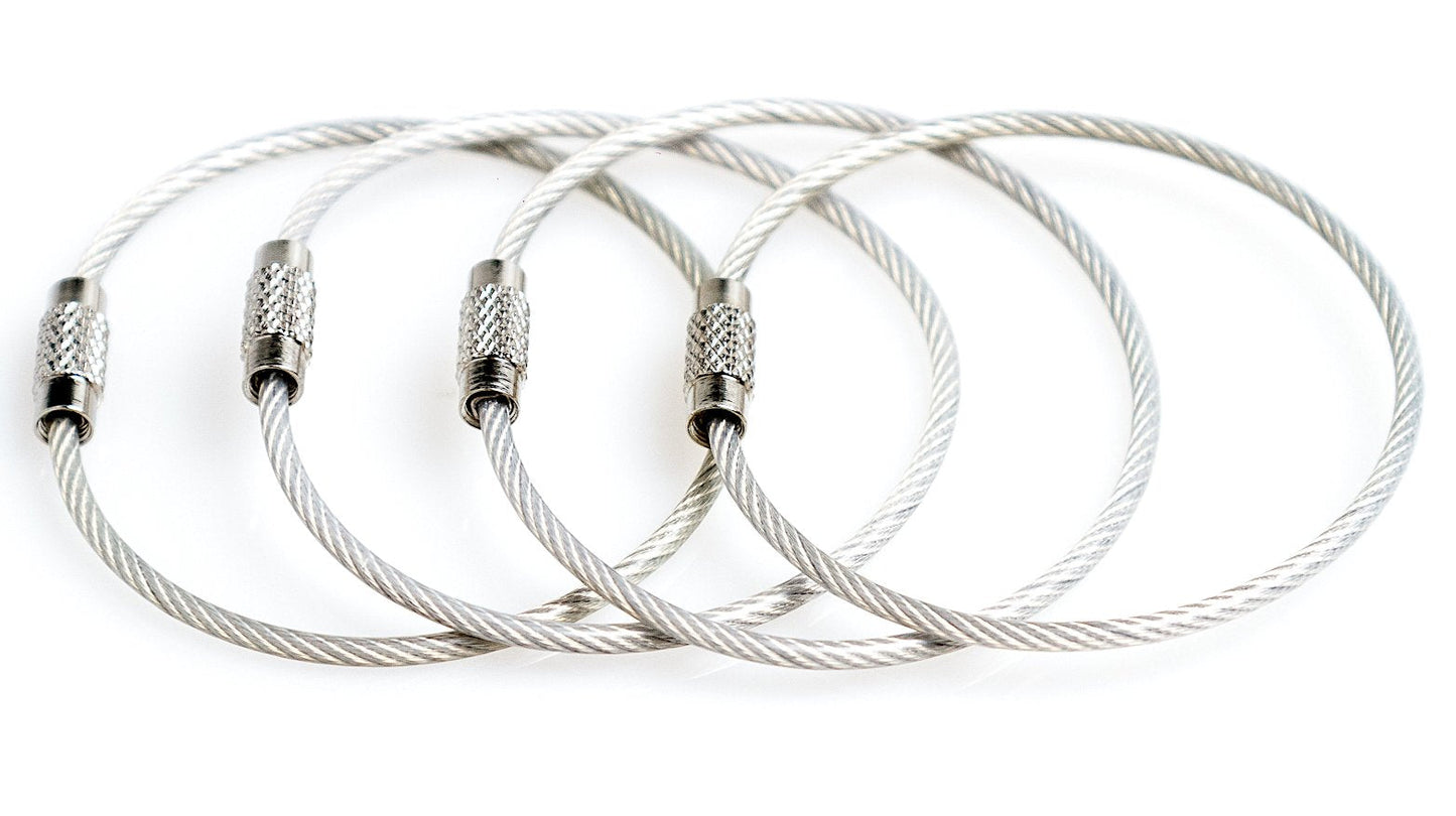Silipac Wire Keychain Cable Rings – Twist-Lock 6.3" (16 cm), 2mm – Car Keyring, Luggage Tag & ID Tag Loop Stainless Steel