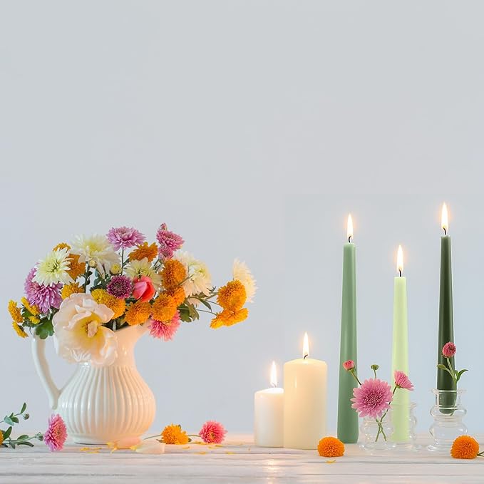 MTLEE Taper Candles 8/10/12 Multi Height Unscented Taper Candles 8 Burn Hours Taper Candles for Dinner Decorative Candles Home Decoration Wedding Party Candlesticks (Gradient Green,36)