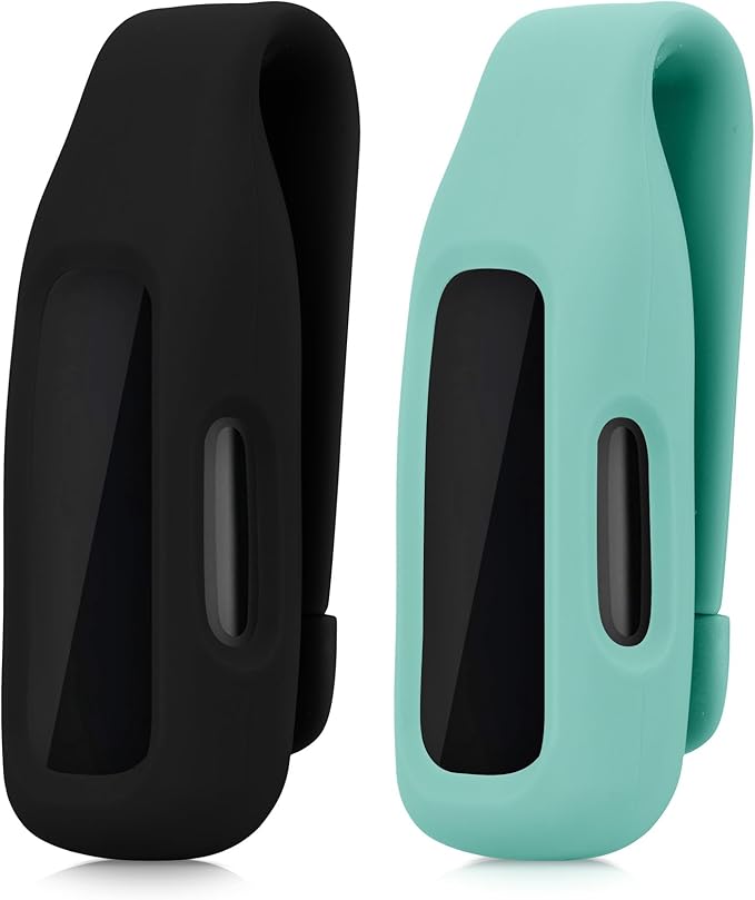 kwmobile 2X Clip Holders Compatible with Fitbit Inspire 3 / Inspire 2 / Ace 3 - Clip-On Holder Replacement Set - Black/Dark Blue