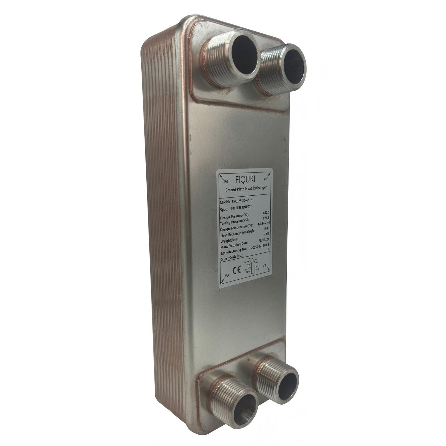 4"x12" 20 Plates SS316L/Copper Brazed Plate Heat Exchanger with 1" MPT Port - Water to Water for Water Heating, Floor Heating, Snow Melting, Commercial & Industrial Refrigeration(FHC028-20)