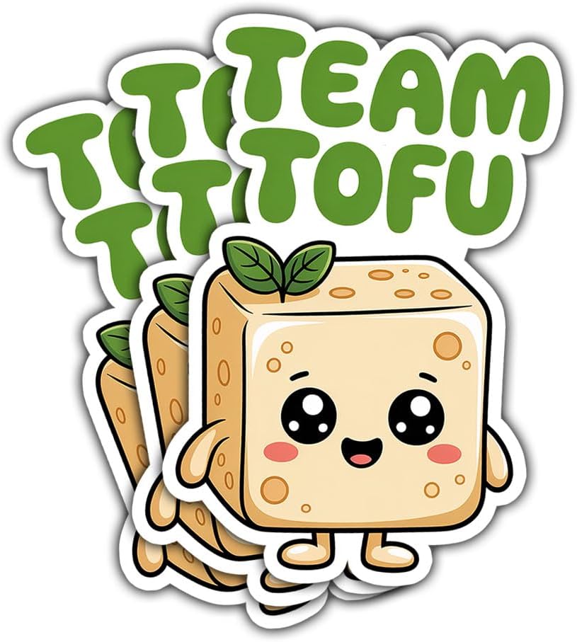 3 Pcs Team Tofu Cute Sticker, Funny Vegan Food Cartoon Design, Vegetarian Vinyl Stickers Die-Cut Waterproof for Laptop