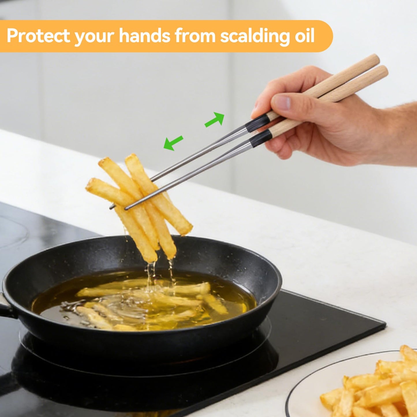 Sushi Chopsticks, 12.4in Stainless Steel Cooking Chopsticks with Wood Handle, Reusable Chop Sticks Dishwasher Safe for Frying, Hot Pot, Noodles and Japanese, Korean, Chinese Foods