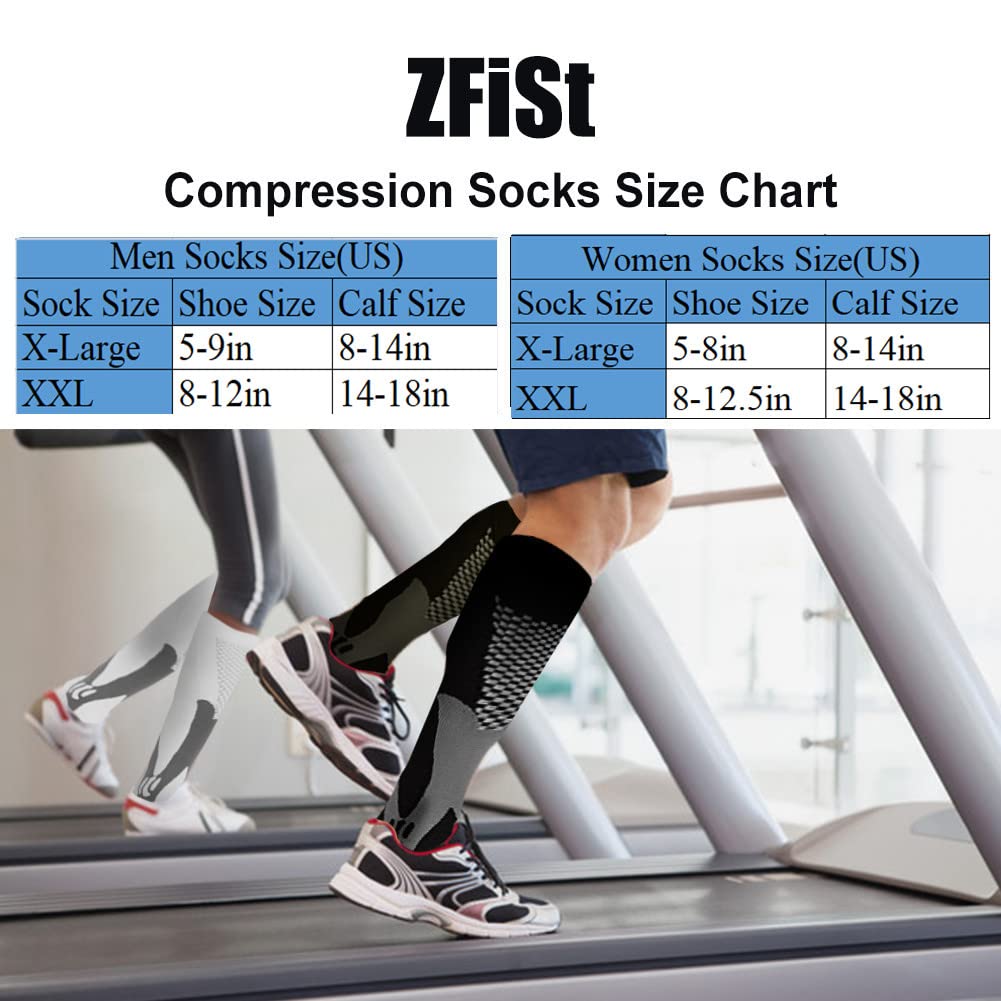 ZFiSt 3 Pair Sport Compression Socks Men Women, Compression Stocking Nurse Socks for Edema Travel(Black+black+black,XXL)