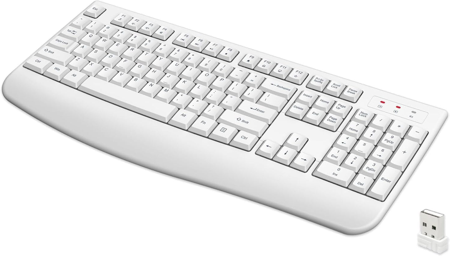QUASIO 2.4G Wireless Keyboard, Full-Sized Ergonomic Wireless Computer Keyboard with Wrist Rest for Windows, Mac OS