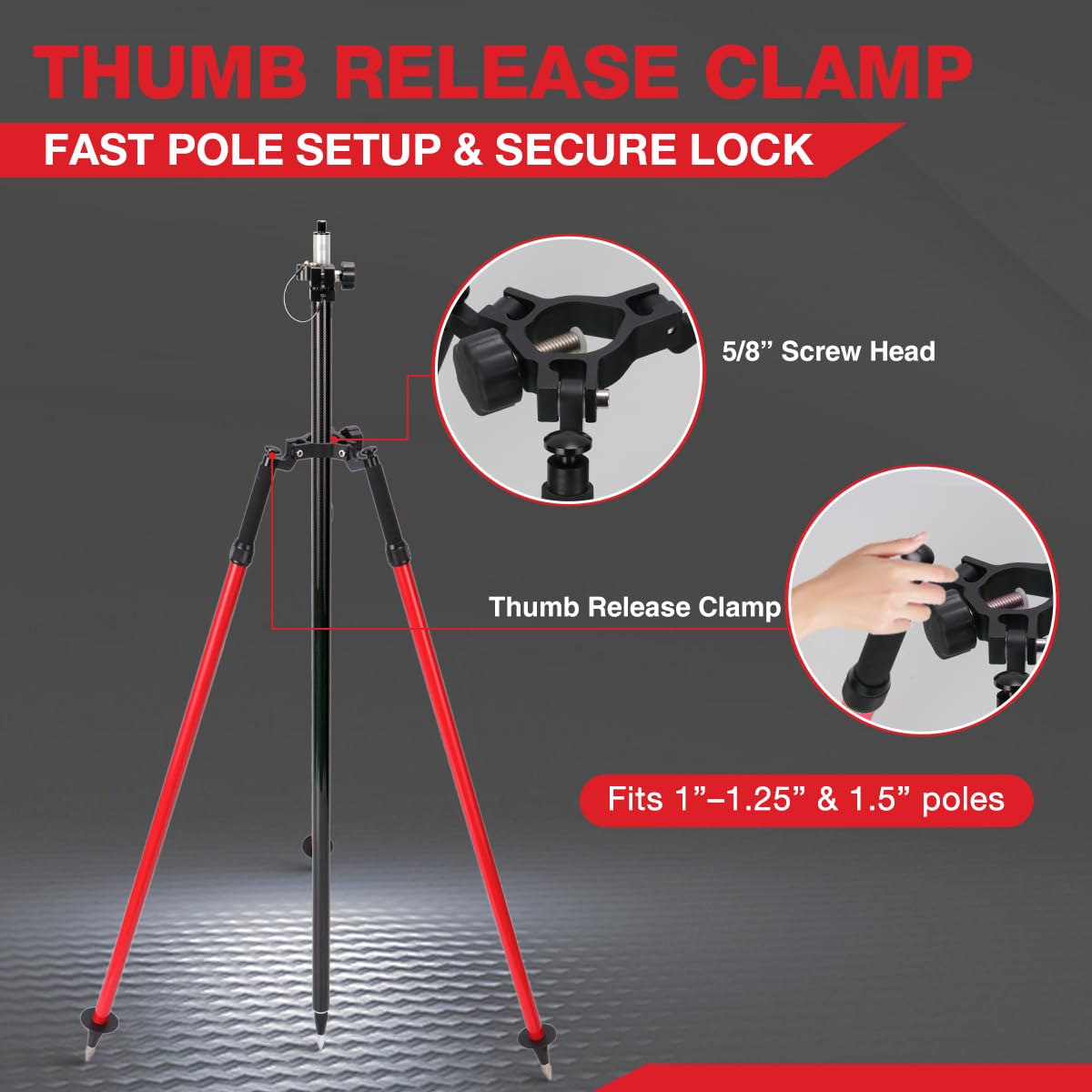 MOETER Aluminum Surveying Tripod with Thumb Release – Surveyor Tripod for Prism Poles, GPS Rods, GNSS Poles – Adjustable Telescopic Survey for Total Station Use (Red)