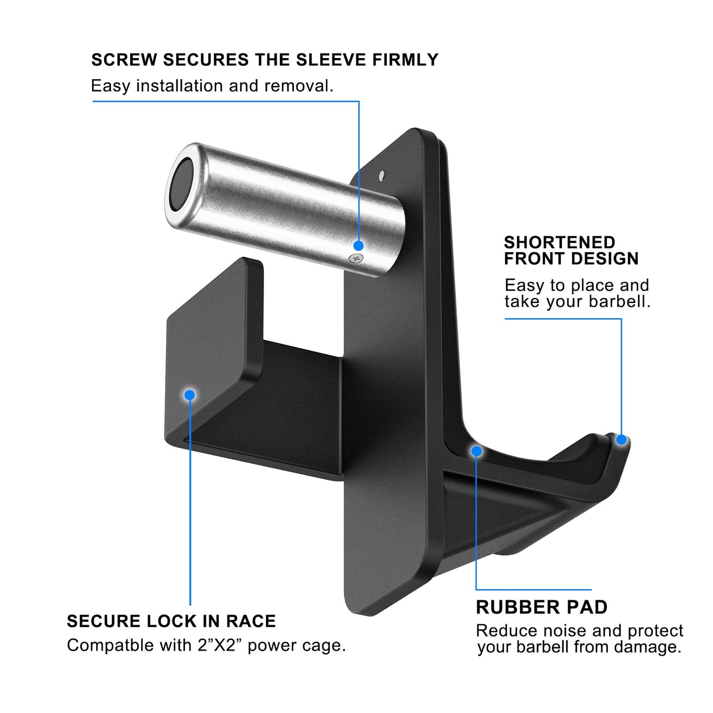 Kipika J-Hooks for Squat/Power Rack, Weight Plate Holder Set for 2" x 2" Power Rack with 5/8" or 1" Hole, Heavy Duty J-Cups Barbell Holder & Weight Storage - Fits Standard 2-inch Weight Plates (B- for 2x2 Rack with 5/8" or 1" Hole + 2" Plates)