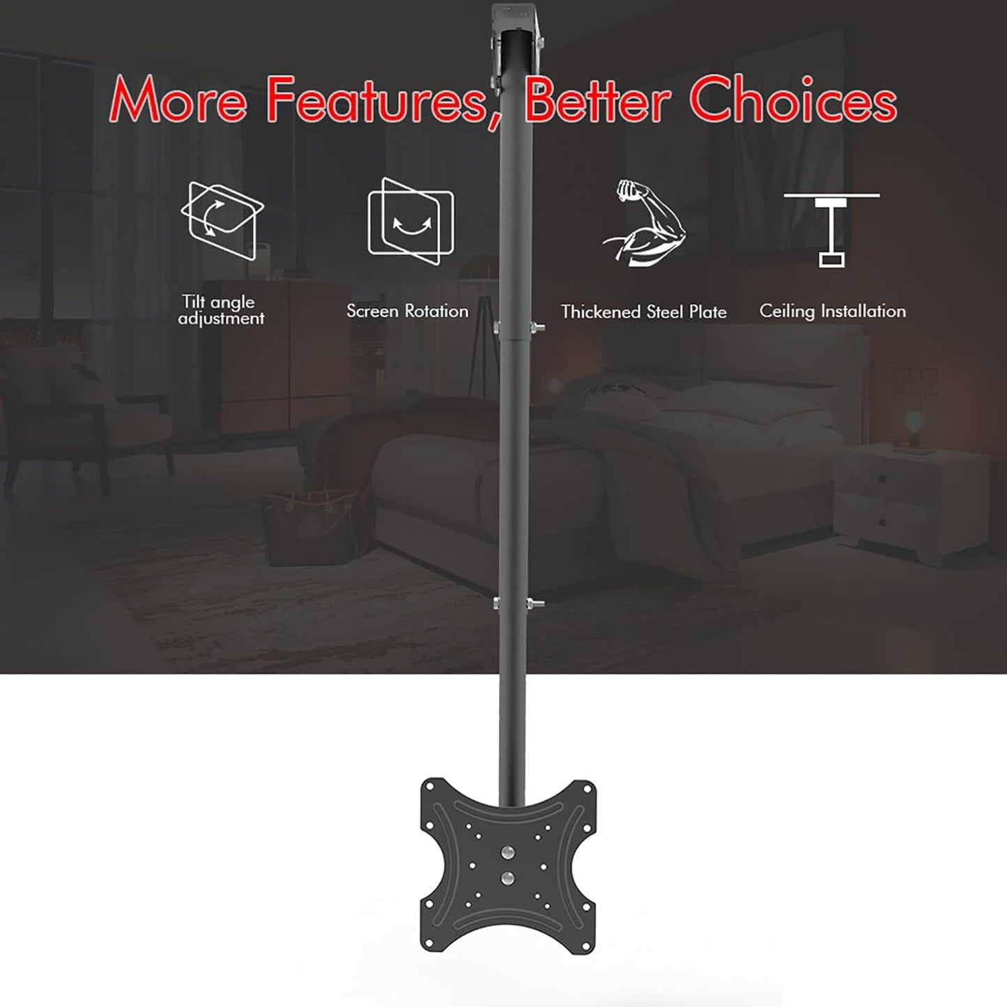 BIVVI 32-55 Inch 55Lbs,Max 200X200mm,Black Ceiling TV Mount Fits Most LED, LCD OLED Flat Screen TVs,Universal Wall