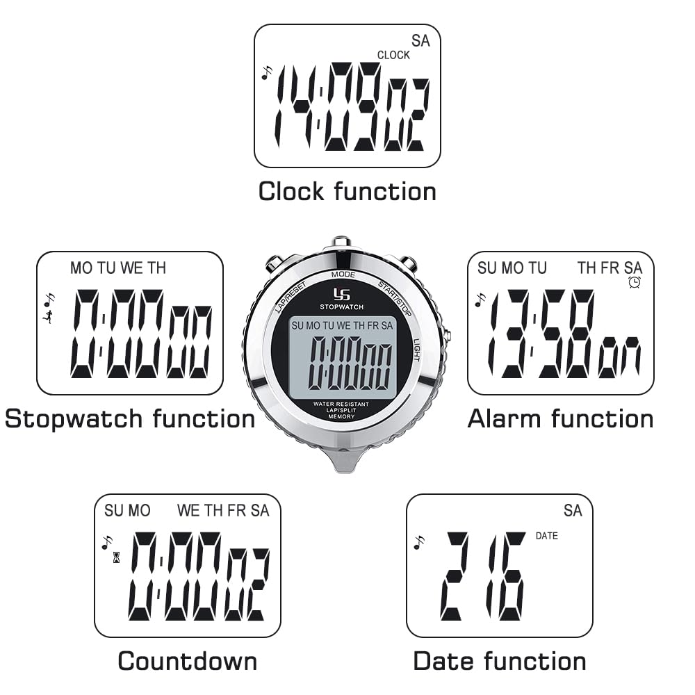 LAOPAO Stopwatch Metal Stopwatch Timer with Backlit 1/100th Second Precision 2 Lap Memory Digital Stop Watch for Coaches