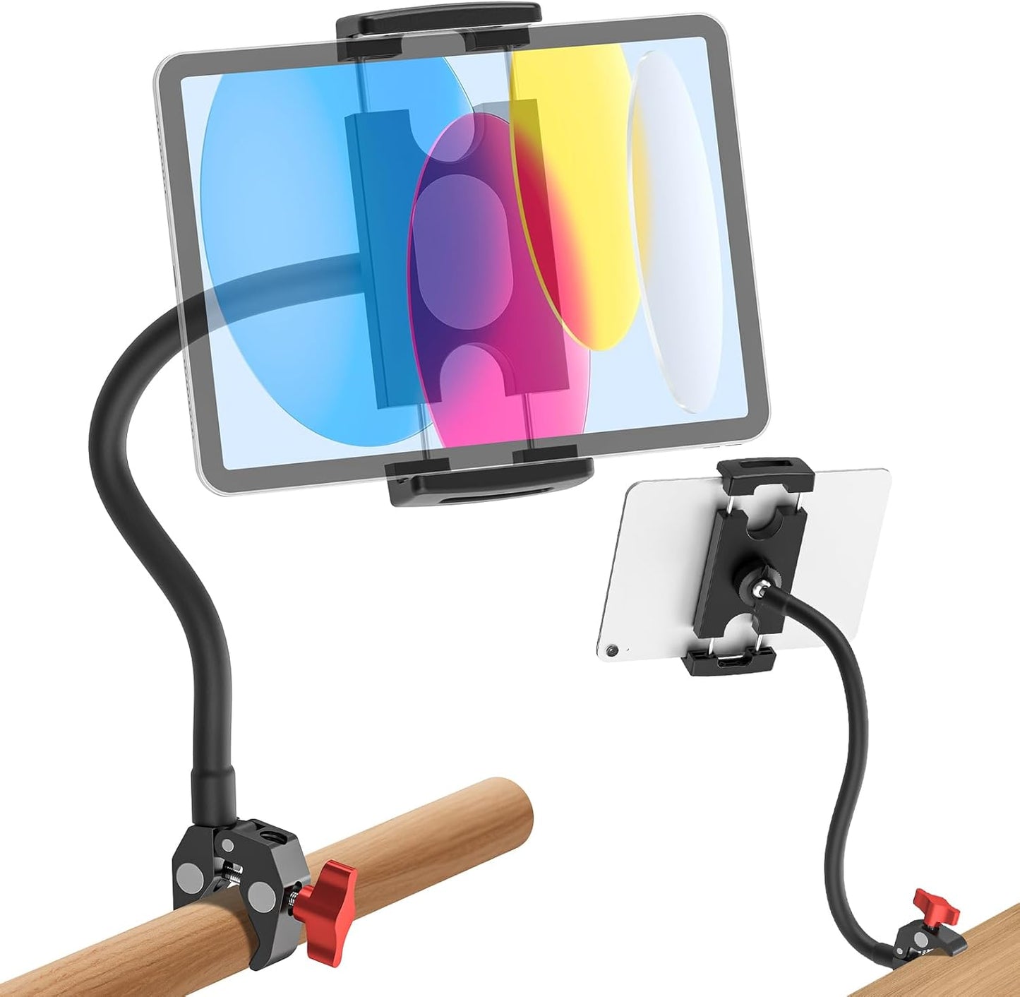 LRDXY 19.69in 4-13" Gooseneck Tablet Holder, Metal Crab Clamp iPad Mount for Stroller/Treadmill/Golf Cart/Boat/Mic