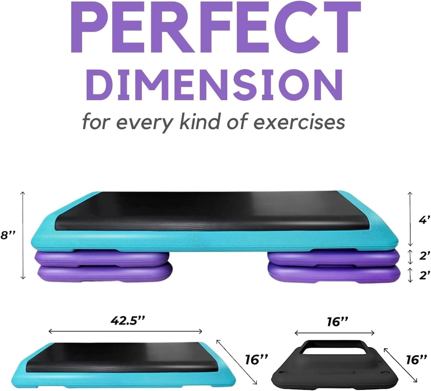 Yes4All Adjustable Workout Aerobic Exercise Step Platform Health Club Size with 4 Adjustable Risers Included and Greater Risers Options - Teal Purple