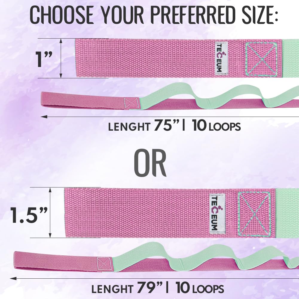 [NEW 2023] TECEUM Yoga Stretching Strap 10 Loops Non-Elastic Strap - Home Workout Stretch Strap for Physical Therapy, Yoga, Pilates cttn 1.5 in LM