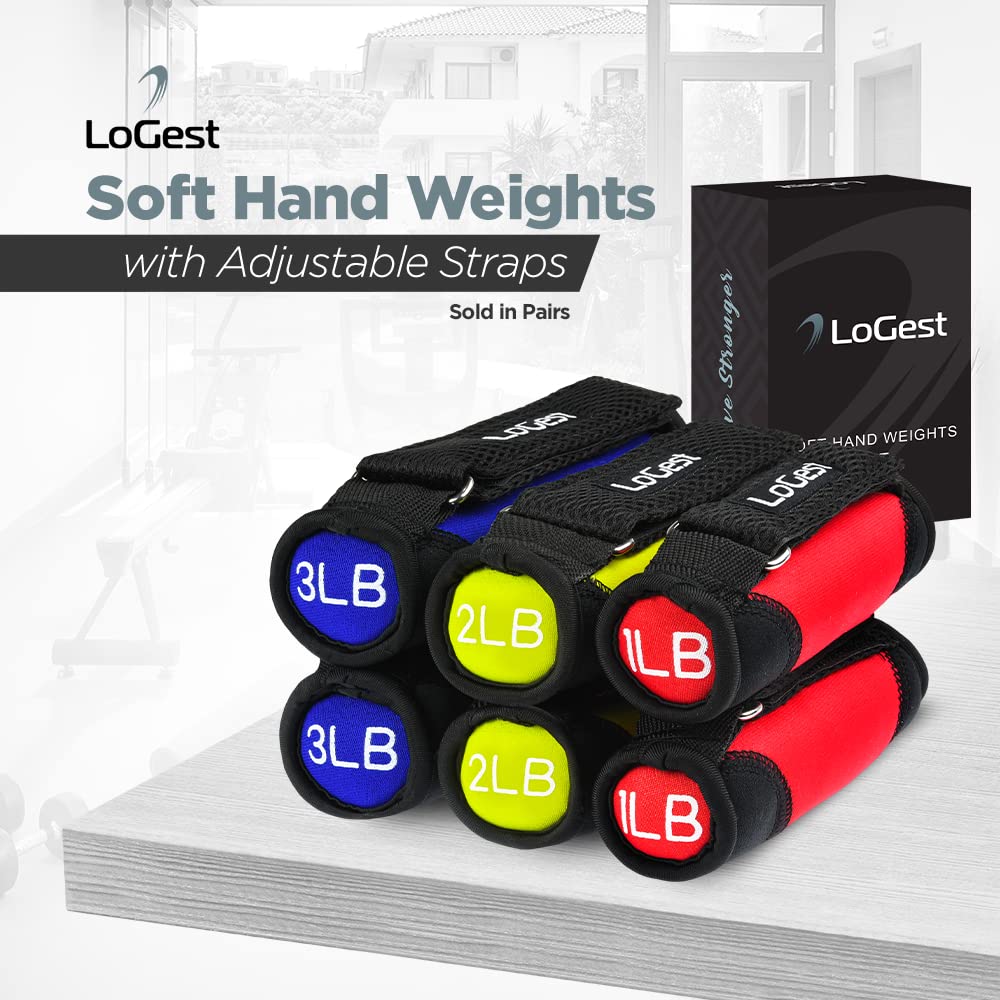 LoGest Soft Hand Weights Adjustable Straps - Comes in 1LB Weights or 2LB or 3LB 4LB - Comfortable & Secure Weighted Neoprene Dumbbells with Straps for Walking Running Cardio Workout Physical Therapy