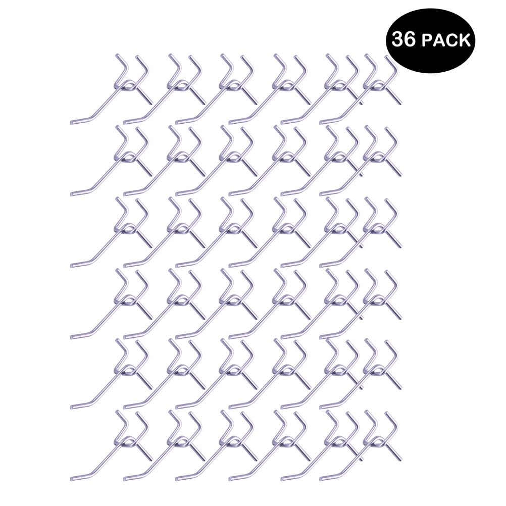 KINOMI 36 Pieces 2 Inch Silver Pegboard Hooks Heavy Duty Pegs Pegboard Accessories for 1/4 in and 1/8 in Peg Boards in Garages, Tool Sheds, Basements etc
