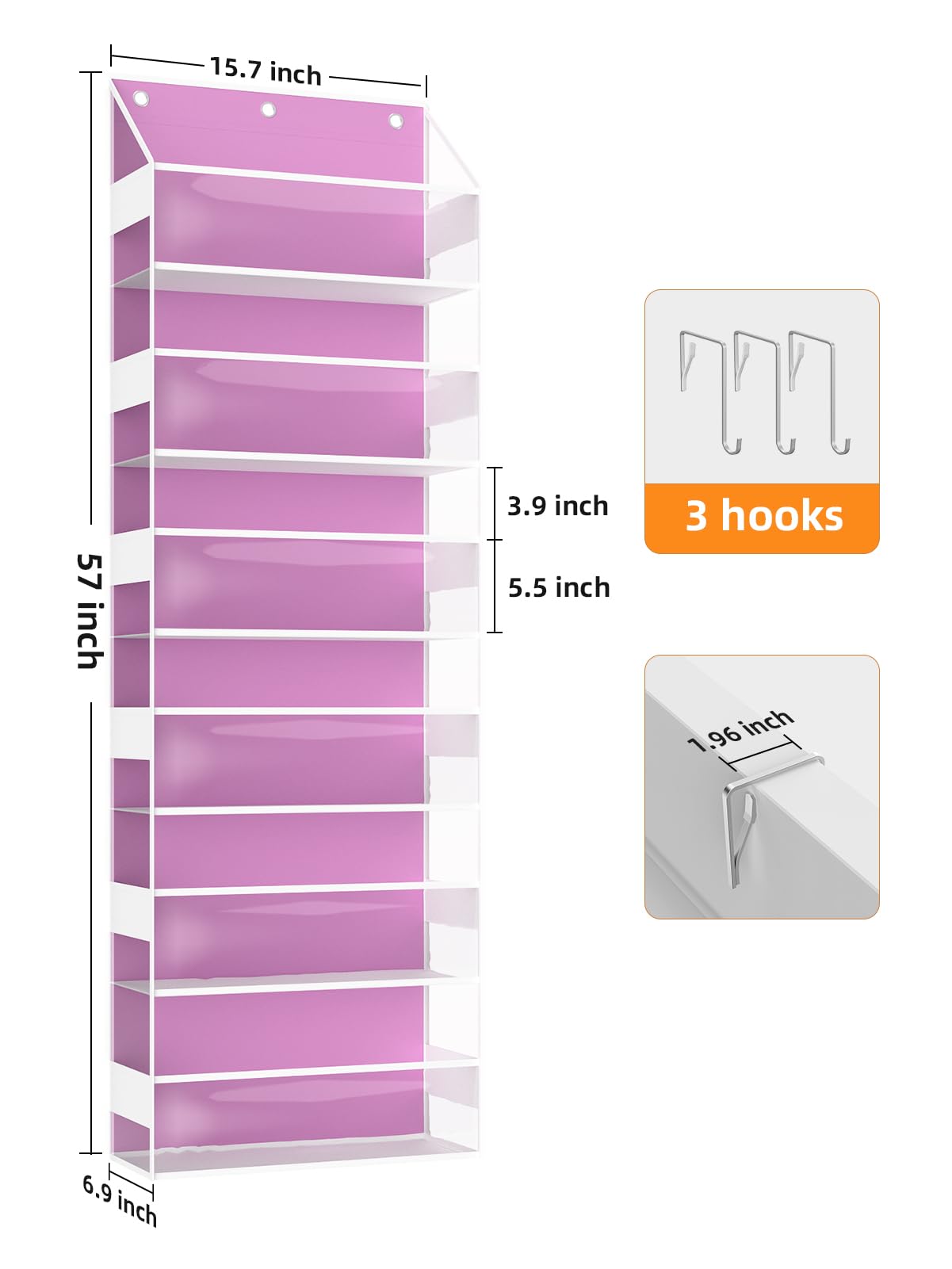 Wakaye Over the Door Organizes- 6 Tier Stuffed Animal Storage, Bathroom Organizers and Storage, Swing-proof Hanging Organizer for Toys/Nursery Newborn Baby Essential Stuff (Clear-pink)
