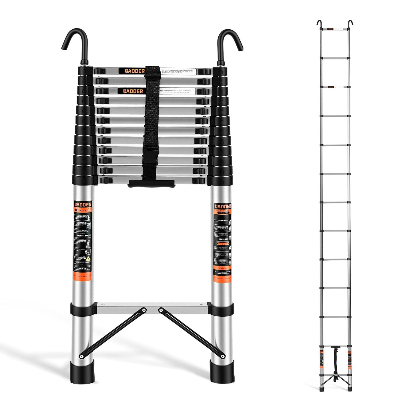 Telescoping Ladder – 16.5 ft Extension Ladder with Hooks, Multi-Position Collapsible Ladder, RV Ladder with Hooks, Heavy Duty (330 lbs), for Home Roofs and Attics