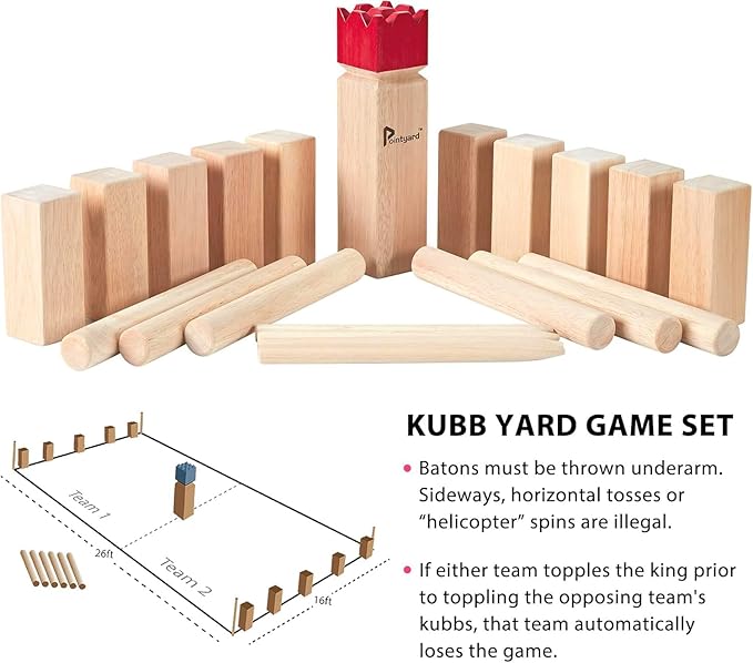 Pointyard Kubb Yard Game Set, Kubb Game Set with Carrying Bag - Wooden Toss Game Set for Outdoor Lawn Teenagers Adults Family