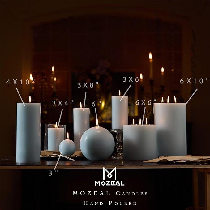 MOZEAL 4" x 10" Extra-Large Baby Blue Pillar Candles (Set of 2), Unscented, Dripless, Smokeless, Long Clean-Burning, Tall 10 inch Large Baby Blue Pillar Candles for Baby Showers and Spring Decor
