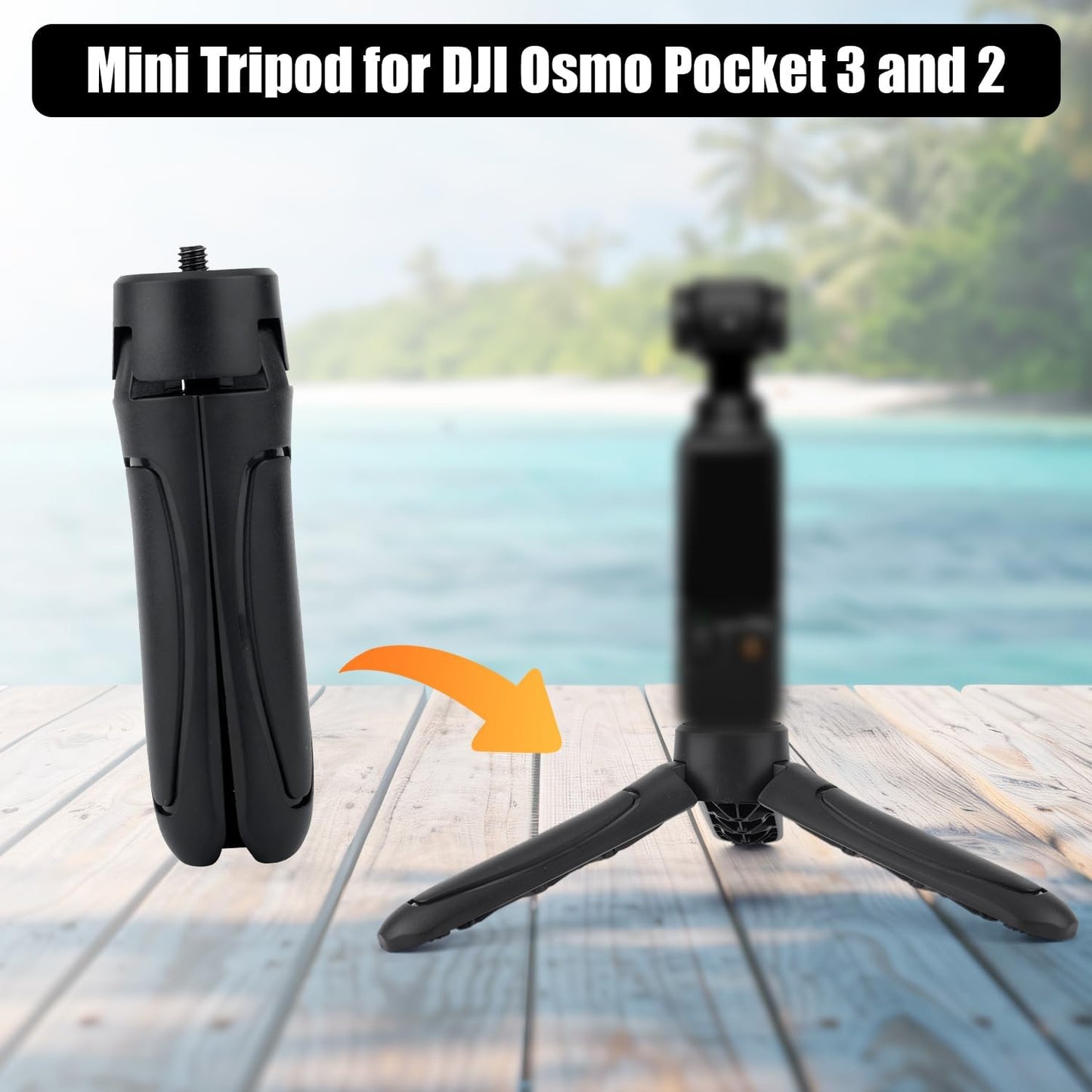BOXOB 3 2, Mini Tripod Compatible with DJI Osmo Pocket & Black ABS Portable Pocket Stand Tripod Mount Selfie Stick