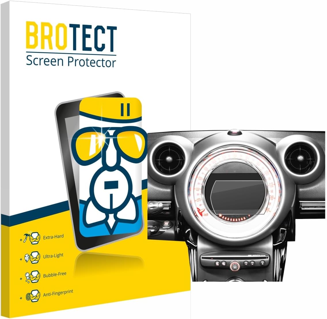 brotect Countryman R60 2010-2016 Glass Screen Protector Film Compatible with Mini Infotainment System - Glass-Foil