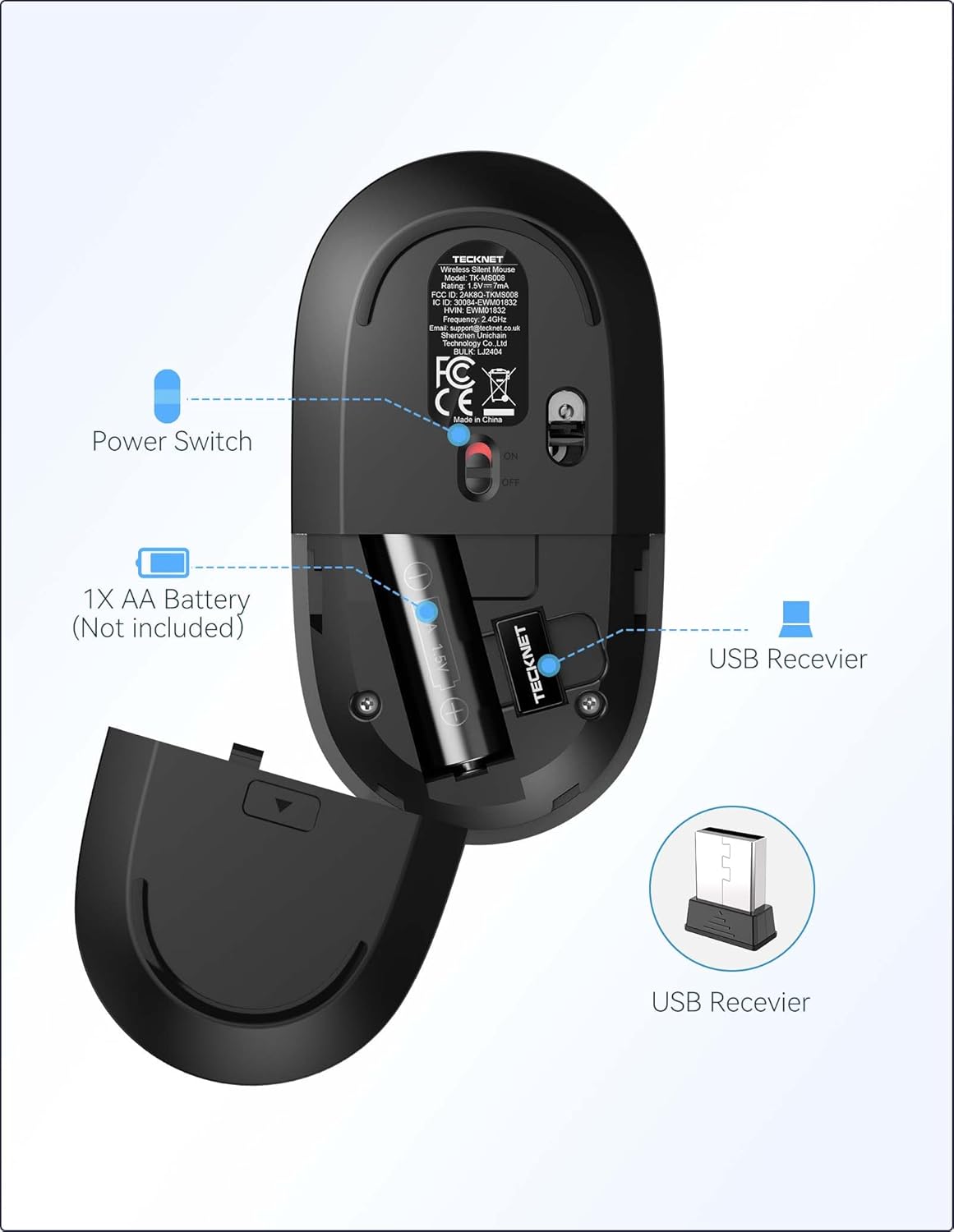 TECKNET 2.4G 4800 18 Wireless Mouse, Computer Mouse for Laptop, DPI Silent Mouse with USB Receiver, Slim Portable