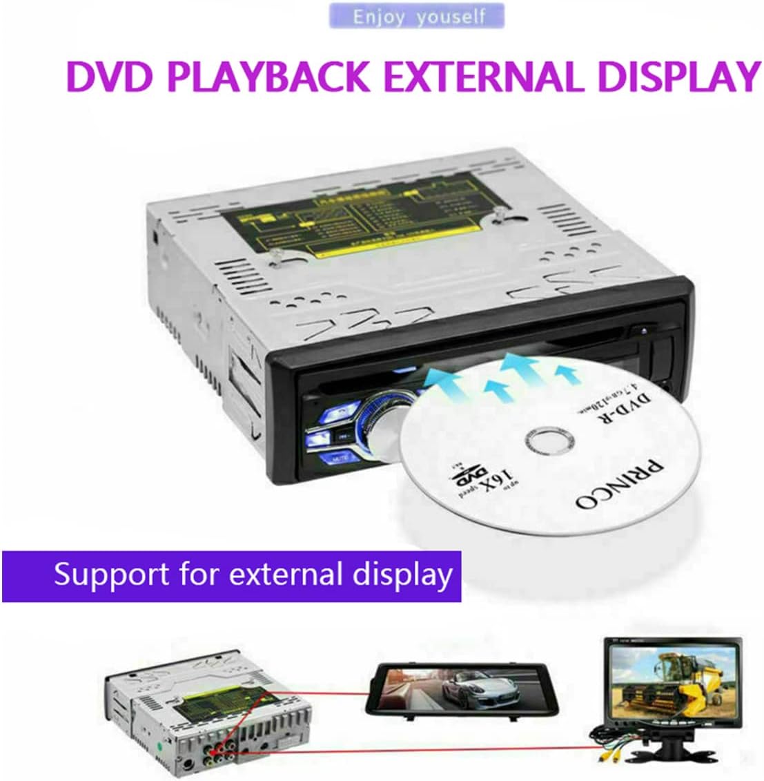 Eaglerich 1Din 12V MP3 4 45W MP3 2 Car DVD CD Player Vehicle Car Stereo Handfree Call Autoradio Bluetooth Aux-in FM USB
