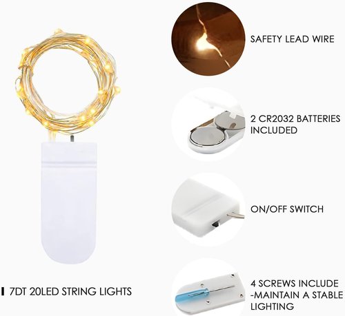 Bexdir 12 Pack Battery Operated Fairy Lights - 7FT Waterproof Silver Wire for Outdoor Decor | Mini Firefly Lights for Parties & Weddings