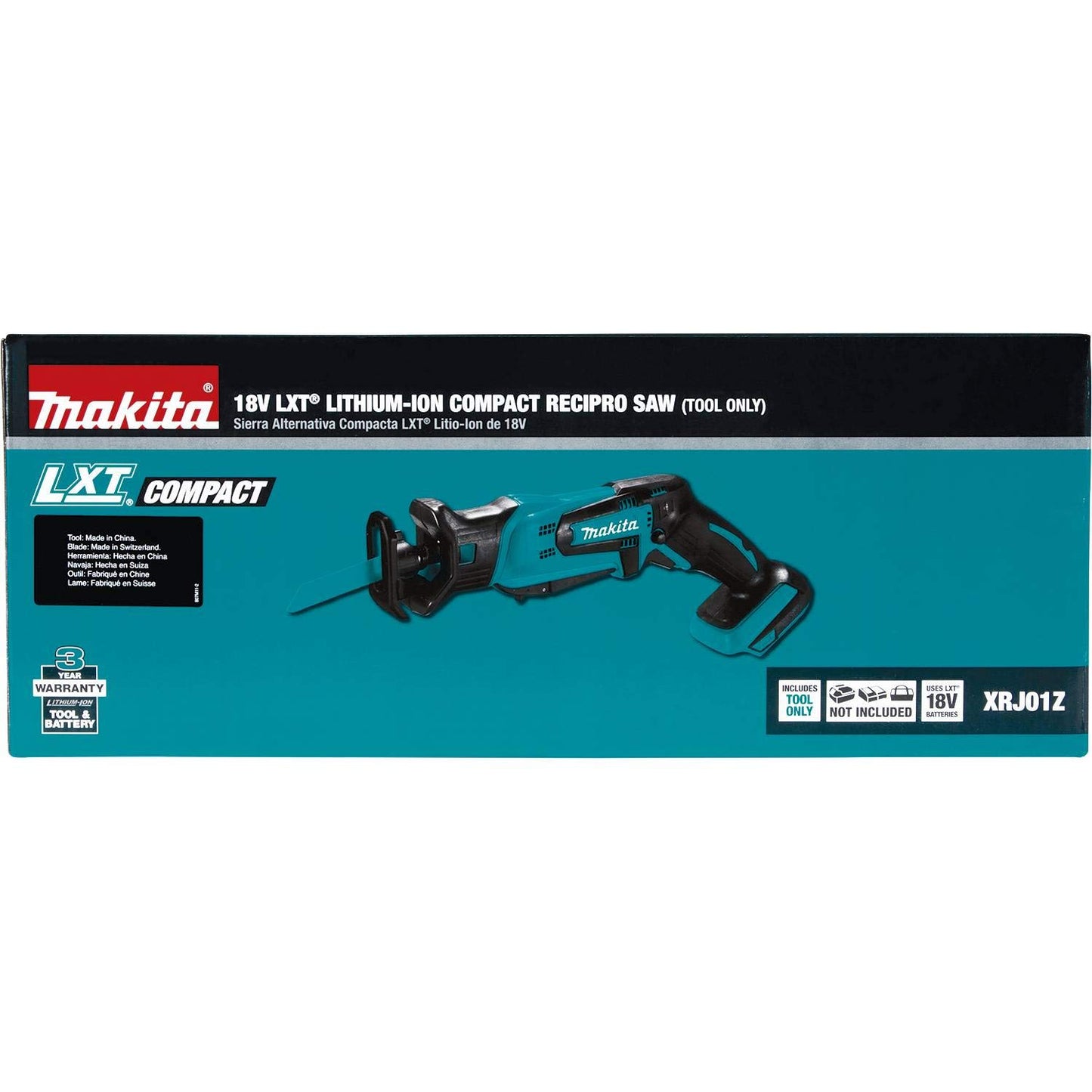Makita XRJ01Z 18-Volt LXT Lithium-Ion Cordless Compact Reciprocating Saw (Tool Only, No Battery), Bare Tool
