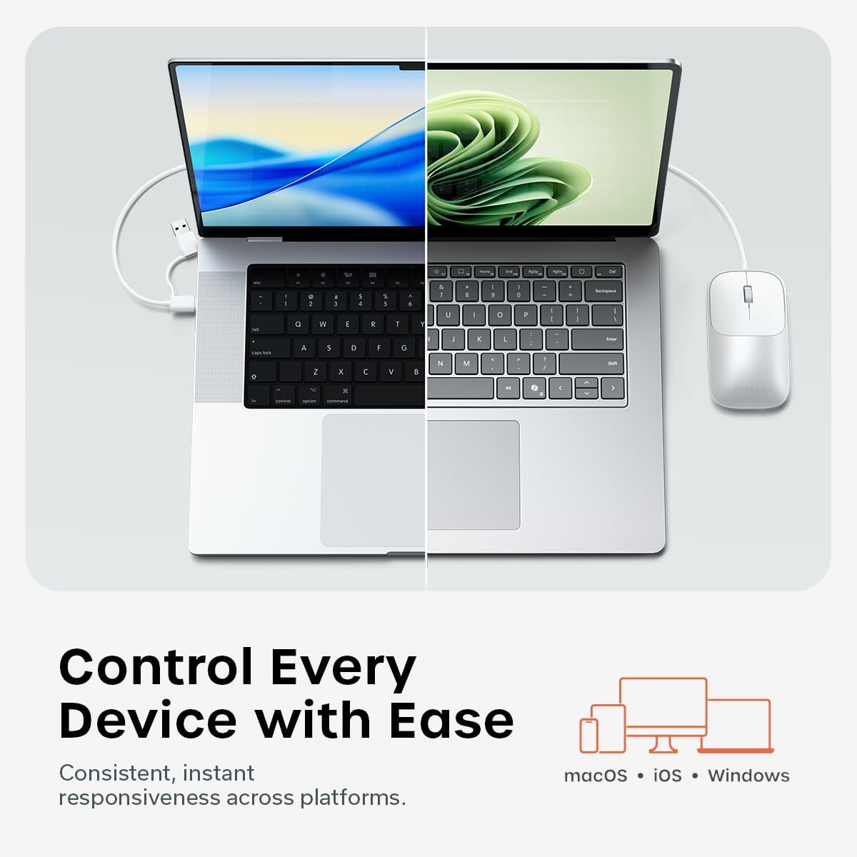 Satechi Setups, Slim LX Wired Mouse, Aluminum Design with USB-C Connectivity, Quiet Click Performance, Designed for Mac