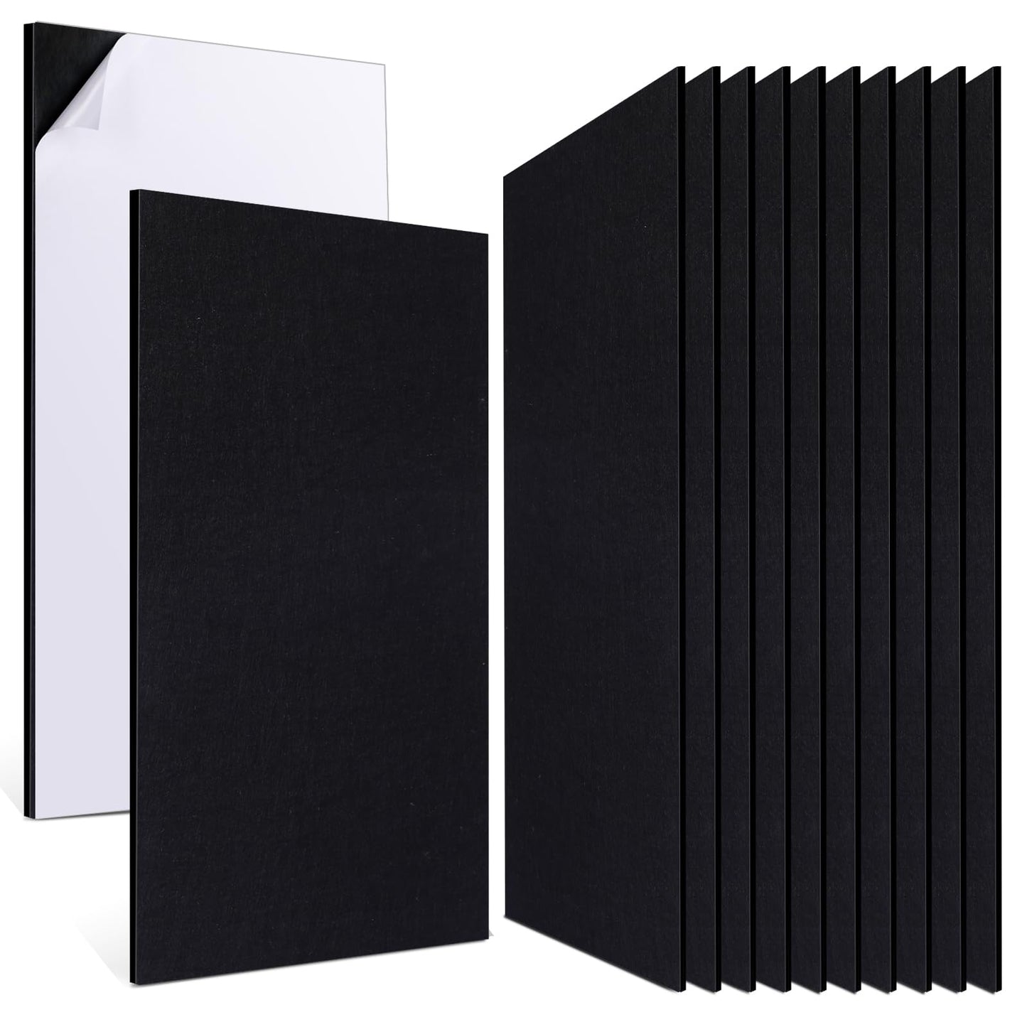 Pushglossy 12 Pcs Acoustic Wall Panels 31.5" x 23.6" Polyester Sound Absorbing Panels with Adhesive Backing, Sound Dampening Panel for Home Studio Office Gaming Room Home Theater(Black)