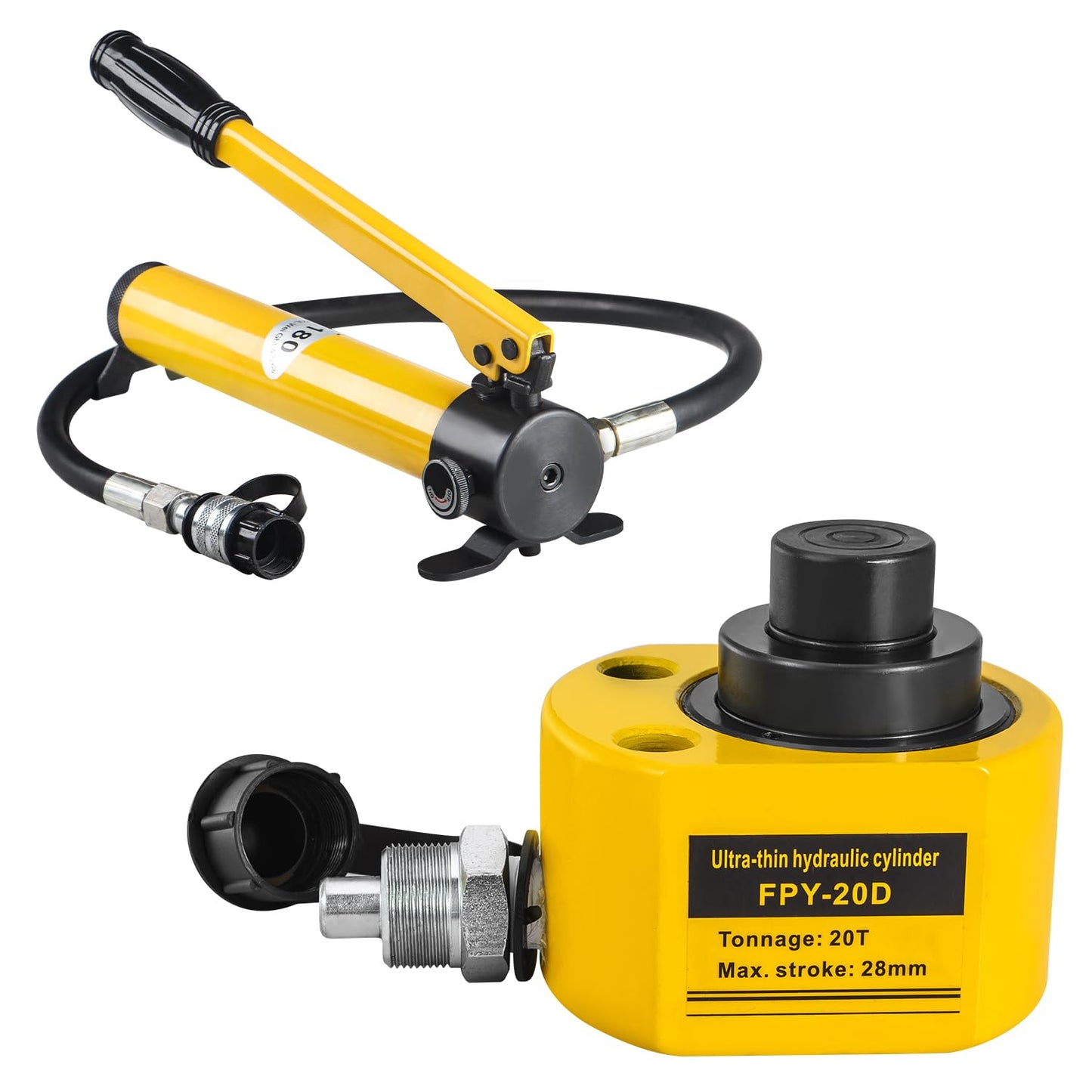 DOOROOM 20T 1.2"/30mm Stroke Portable Hydraulic Cylinder, Low Profile Hydraulic Jack Multi-Section Porta Power Ram Kits, Multi-Acting Lifting Cylinder with CP-180 Manual Hydraulic Pump