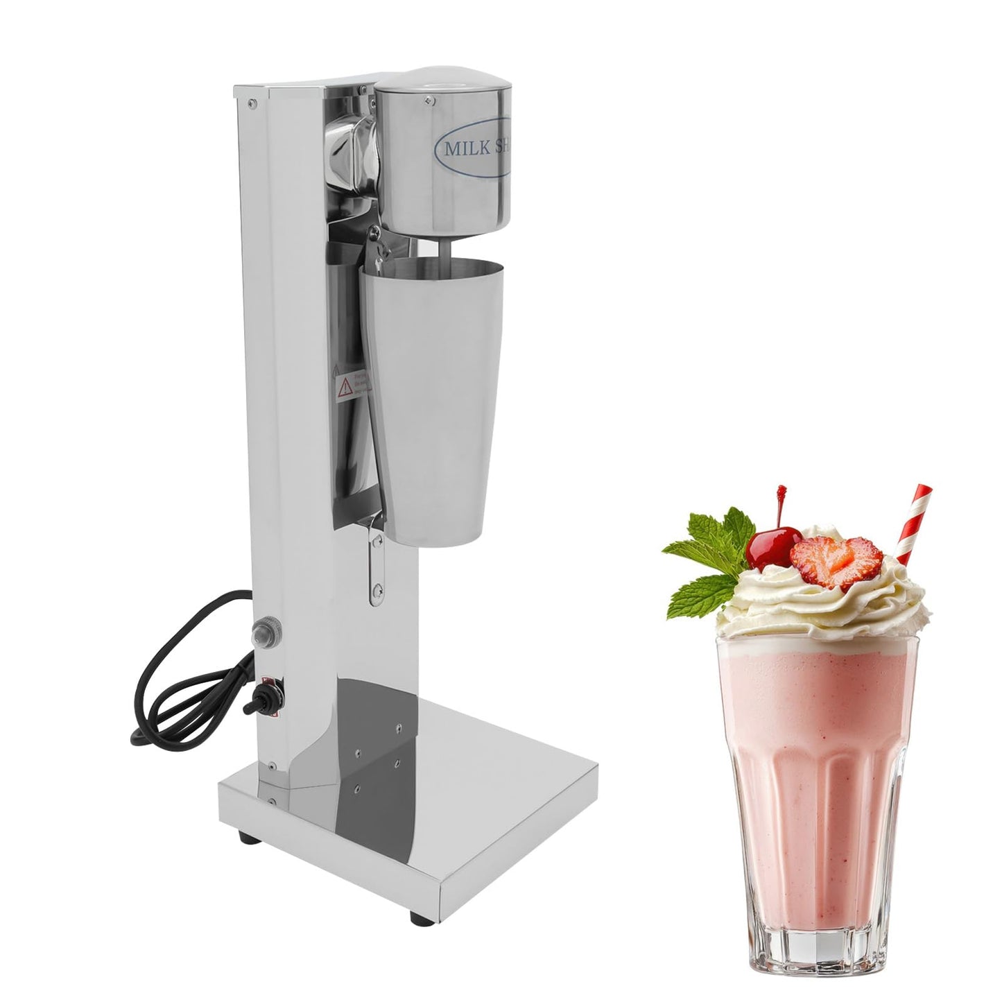 Electric Milkshake Maker Machine, 180W 2-Speed Milk Shake Mixer Machine with 22oz Stainless Steel Mixing Cup, Commercial Milkshake Blender & Drink Mixer for Home or Business(Silver)