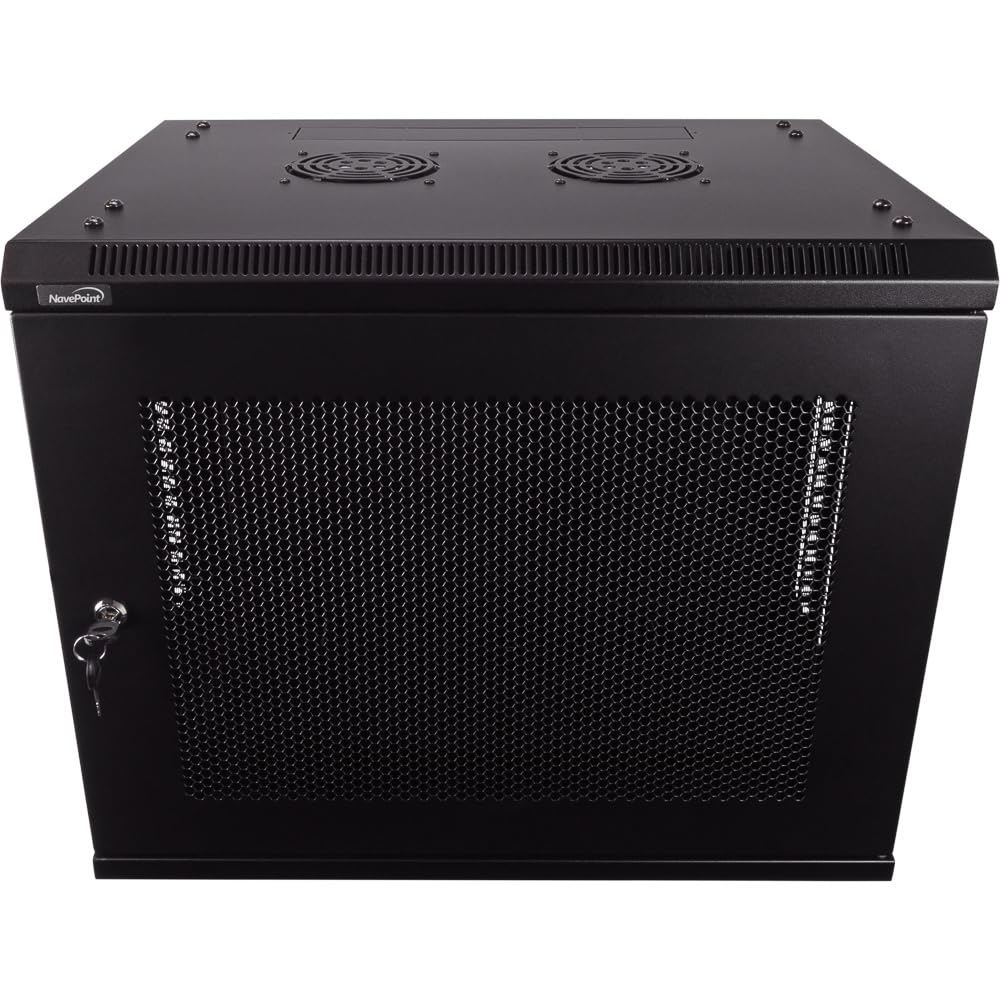 NavePoint 9U Server Rack Enclosure - 17.7” Deep, Wall Mount Network Cabinet with Locking Perforated Door, 19” IT Equipment Compatible, Network Rack, Removable Side Panels, Black