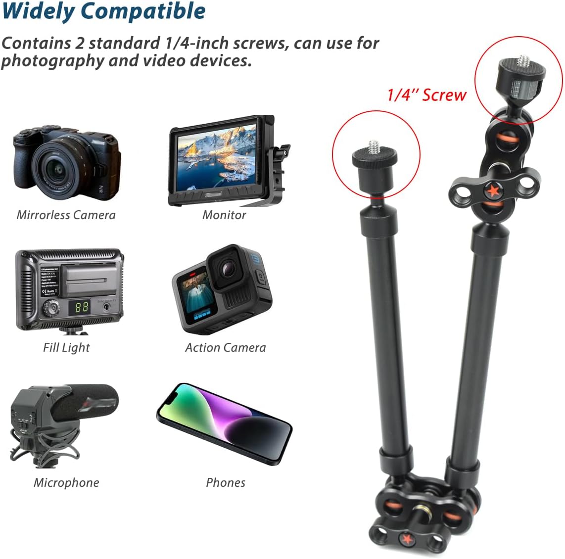 Akeipho 21"/53cm Adjustable Magic Arm with Super Clamp, Overhead Phone Mount, Heavy Duty Desk Camera Mount