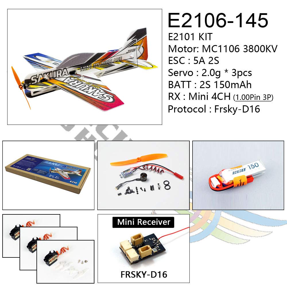 Viloga Upgrade 3D EPP Plane Sakura Aerobatic Flying Airplane, 420mm Durable Foam RC Plane Kit to Build for Adults (KIT+Motor+ESC+Servo+Mini 4CH RX(Frsky-D16), EPP Sakura, Not Including Radio Control)