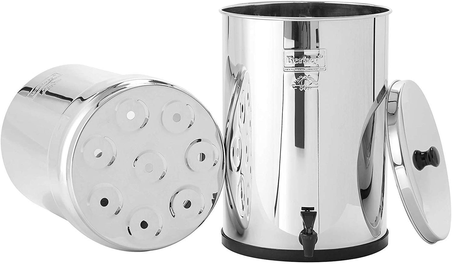 Crown Berkey Gravity-Fed Stainless Steel Countertop Water Filter System 6 Gallon with 2 Authentic Black Berkey Elements BB9-2 Filters