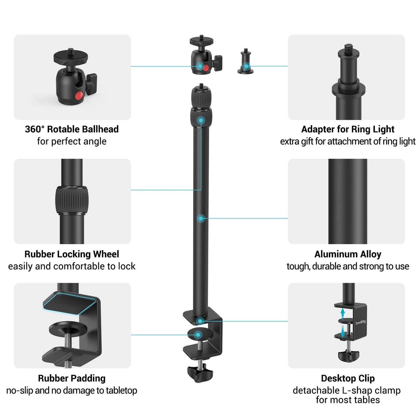 SmallRig Camera Desk Mount Table Stand, Adjustable Light Stand 15"-35", Tabletop C Clamp for DSLR Camera, Ring Light, Live Streaming, Photo Video Shooting