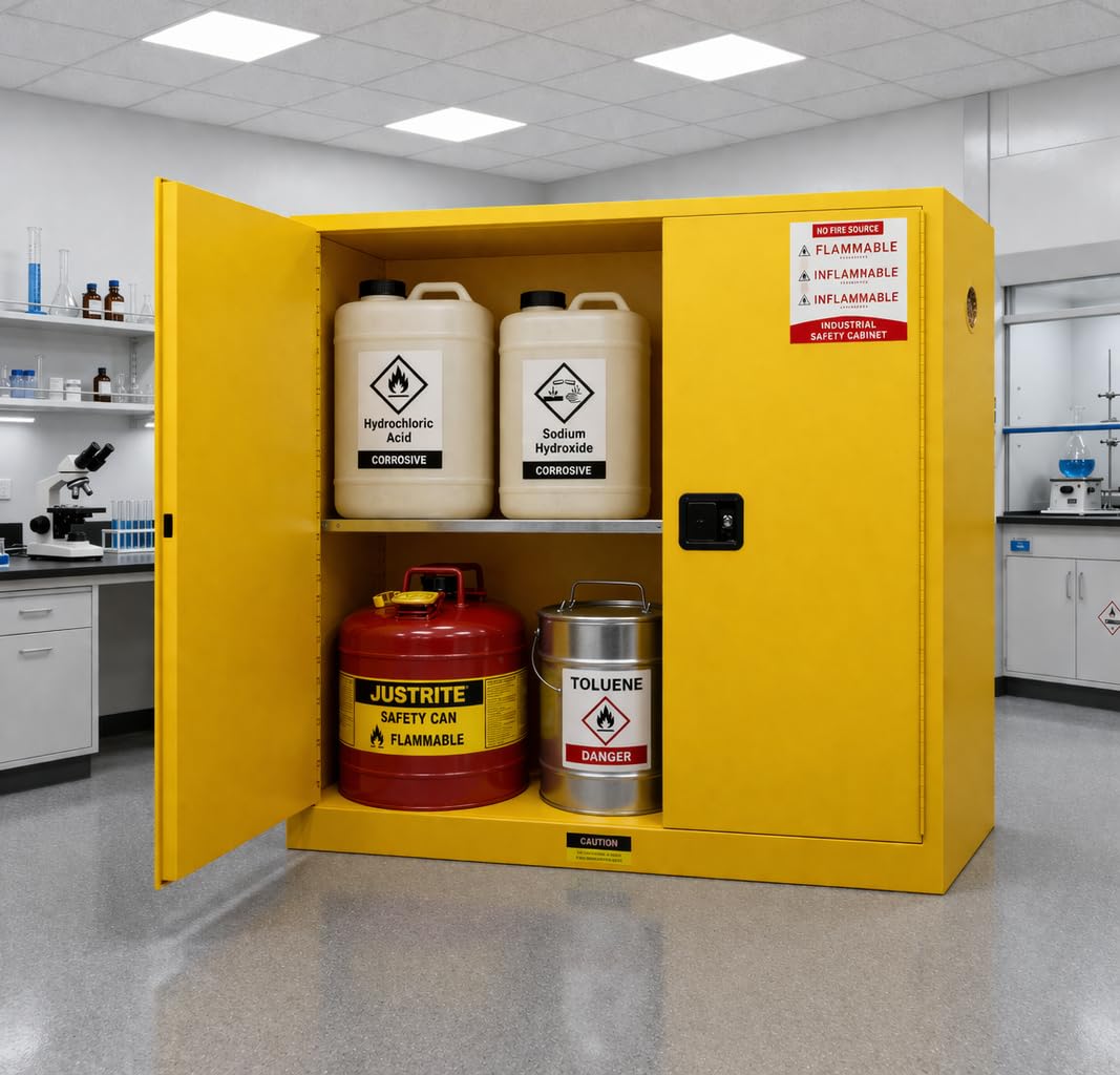 WETOXL 257 Gallon Flammable Cabinet 55H x 25W x 55D, Galvanized Steel Flammable Storage Cabinet, Adjustable Shelf for Commercial Industrial Home Use