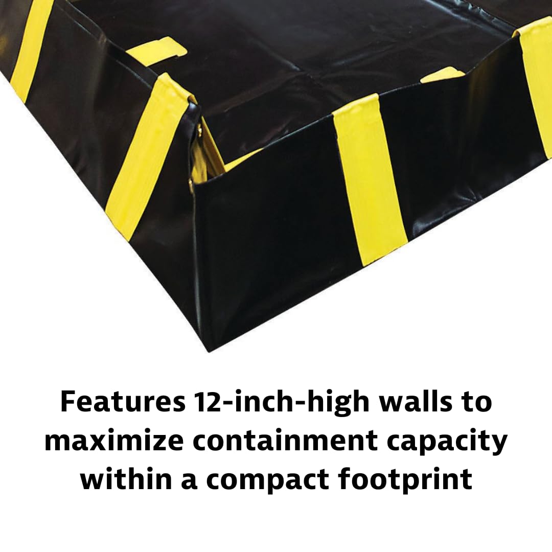 Justrite QuickBerm® with Inside Wall Supports, 12' x 12' x 12", Large Oil Spill Containment Berm, 1075 Gallon Spill Capacity, PVC Coated Fabric, Made in The USA, Black, 28544