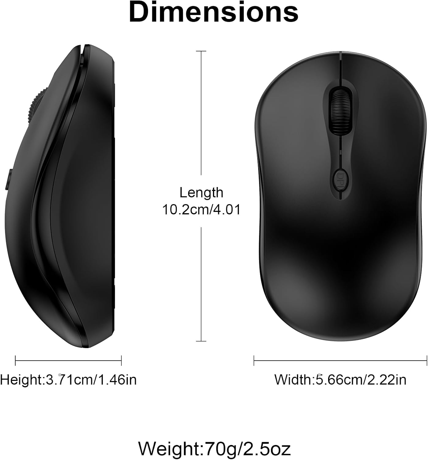 Radidi 2.4GHz 12-Month 3 800/ 1200/ 1600, Wireless Mouse for Laptop, Computer Mouse for Work, Battery Life, Adjustable