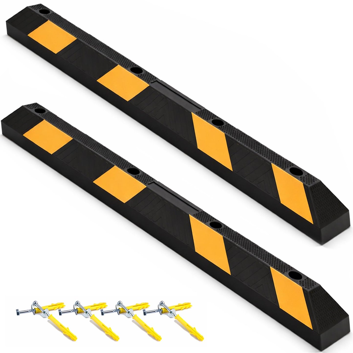 BESEA 2pcs Curb Parking Stoppers for Garage Bumpers Parking car 72" Length 4" High Heavy Duty Rubber Wheel Stopper for Vehicles Truck Driveway Help Your Cars Parking Stop Perfectily(2pack)