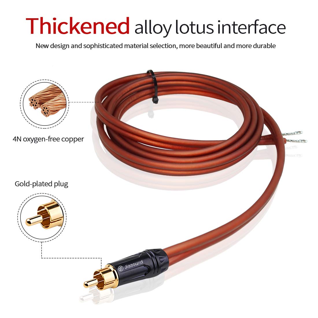 Yuchenfeng 14AWG Zero-Noise(1FT 2PCS) Gold-Plated RCA to Bare Wire Speaker Cable - OFC Copper Audio Cable