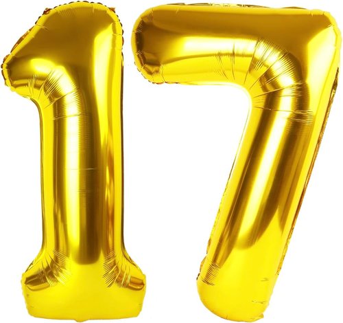 Gold Number 17 Balloon - 40 Inch 17th Birthday Decoration for Girls & Boys | Golden Party Supplies